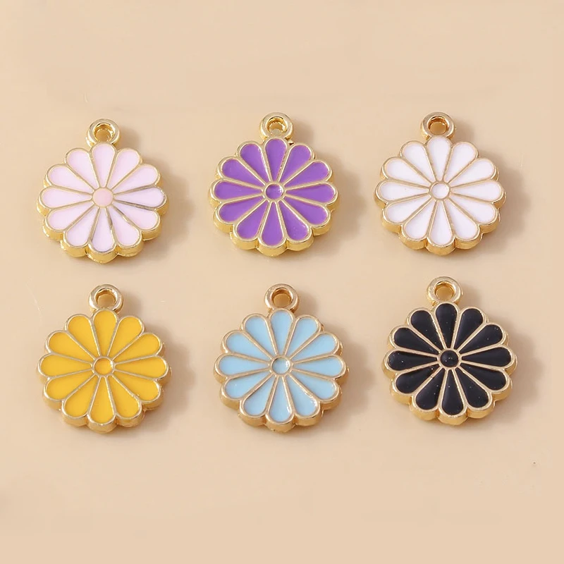 11*14mm 10 stücke Emaille Cartoon Kawaii Gänseblümchen Charms für DIY Ohrring Halskette Anhänger handgemachte Schmuck herstellung Zubehör