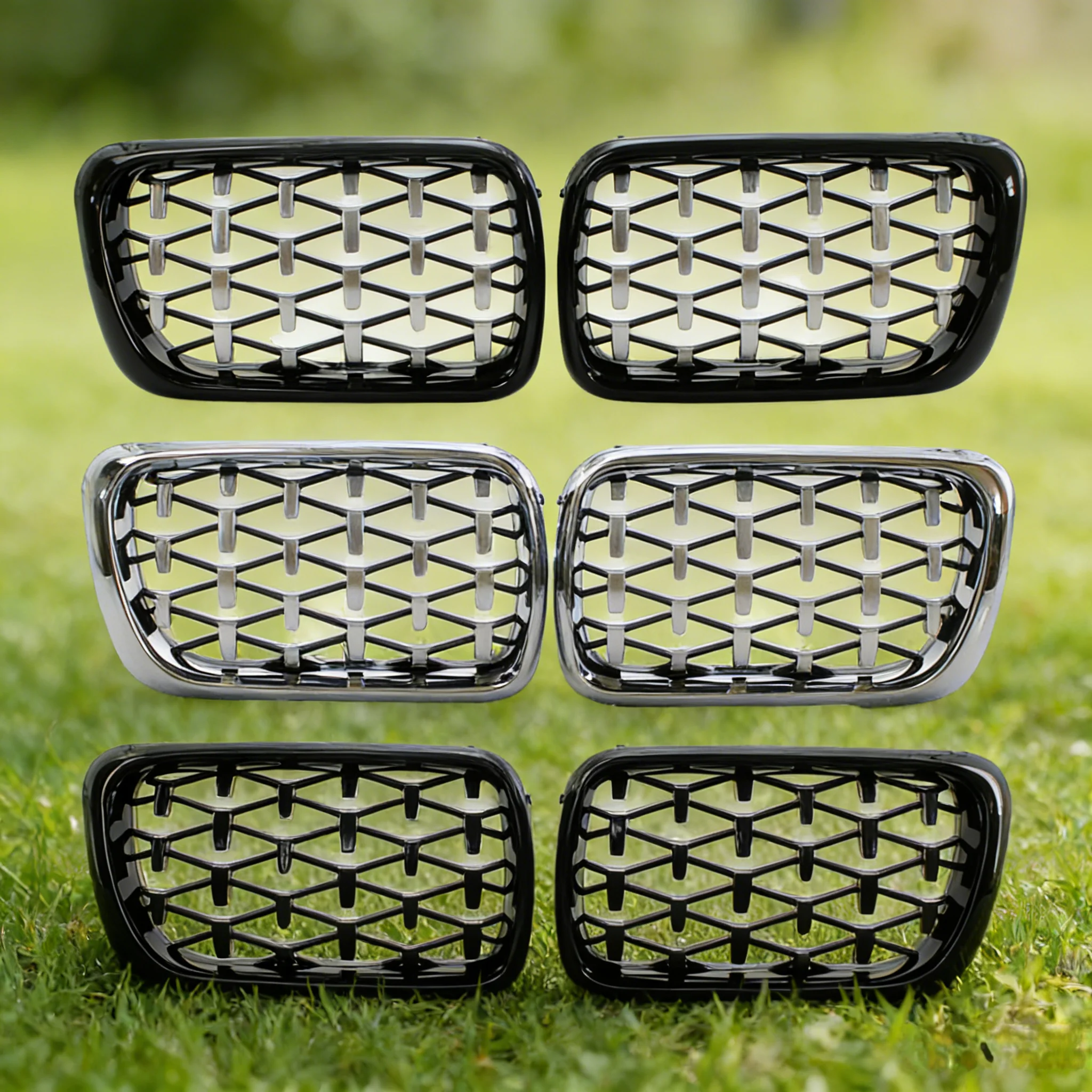 

2Pcs Auto Car Front Bumper Kidney Grill Gloss Black Diamond Kidney Grill Replacement Front Bumper for BMW E36 3 Series 1997-1999