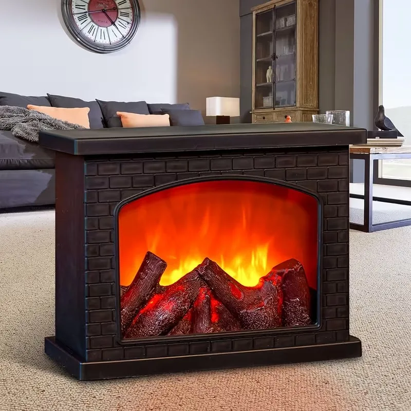 Realistic Flame LED Fireplace Log Lamp Battery and USB Operated Flameless Faux Fire Decor for Home Christmas Halloween Table