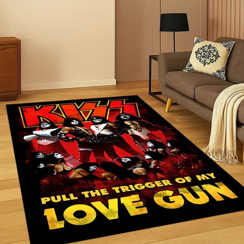 Kiss Rock Heavy Metal Band Carpet Rug for Bedroom Living Room Sofa Playroom Doormat Home Decor,Kid Game Area Rug Non-slip gift