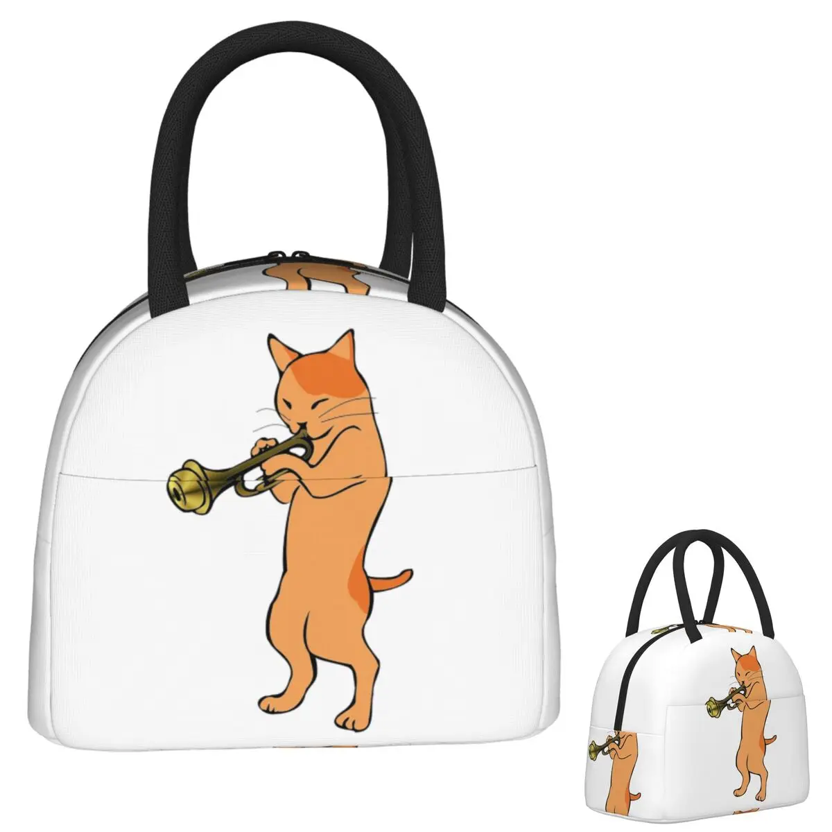 

Music Lover Cat Playing Trumpet Insulated Lunch Bag for Women Kids Leakproof Food Boxes Thermal Lunch Box Tote