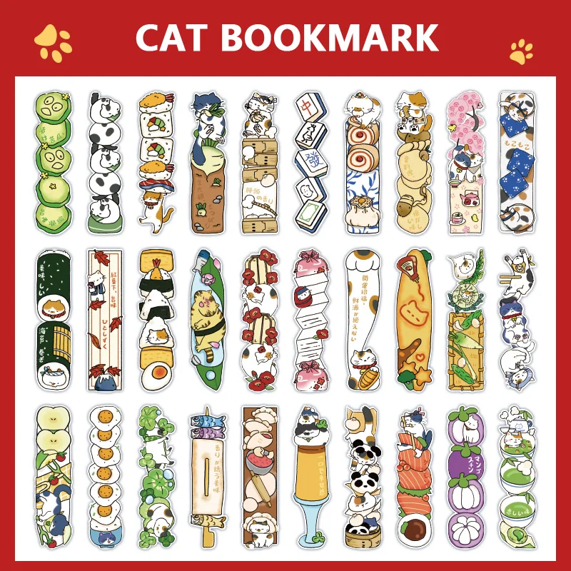 30 ورقة/مجموعة إشارة مرجعية لطيفة على شكل قطة للقراءة الإبداعية على شكل قطة إشارات مرجعية ورقية بطاقات ورقية مزخرفة هدية قرطاسية ​