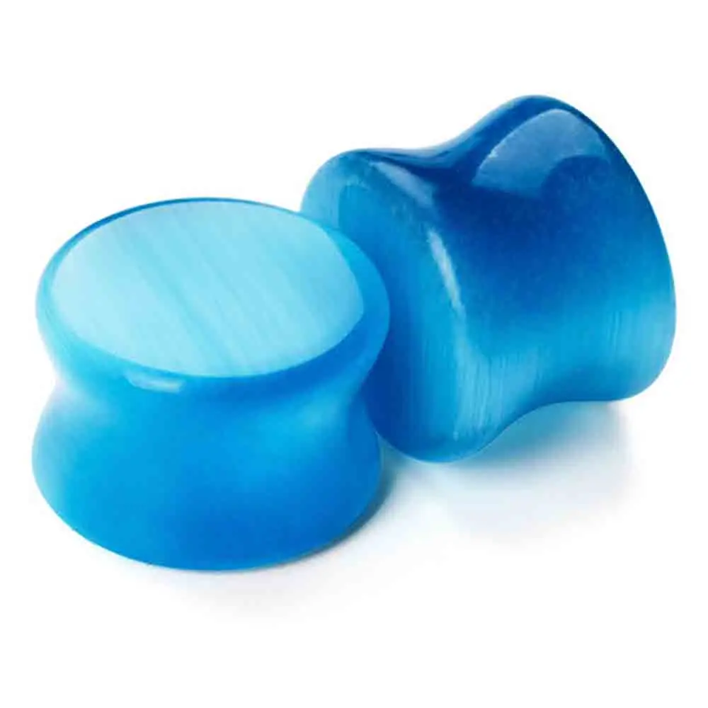 2PCS Blau Katzenauge Stein Ohrstöpsel Tunnel Sattel Runde Hohl Solide ConcaveExpander Körper Piercing Messgeräte 2g-5/8'' – Detail 5