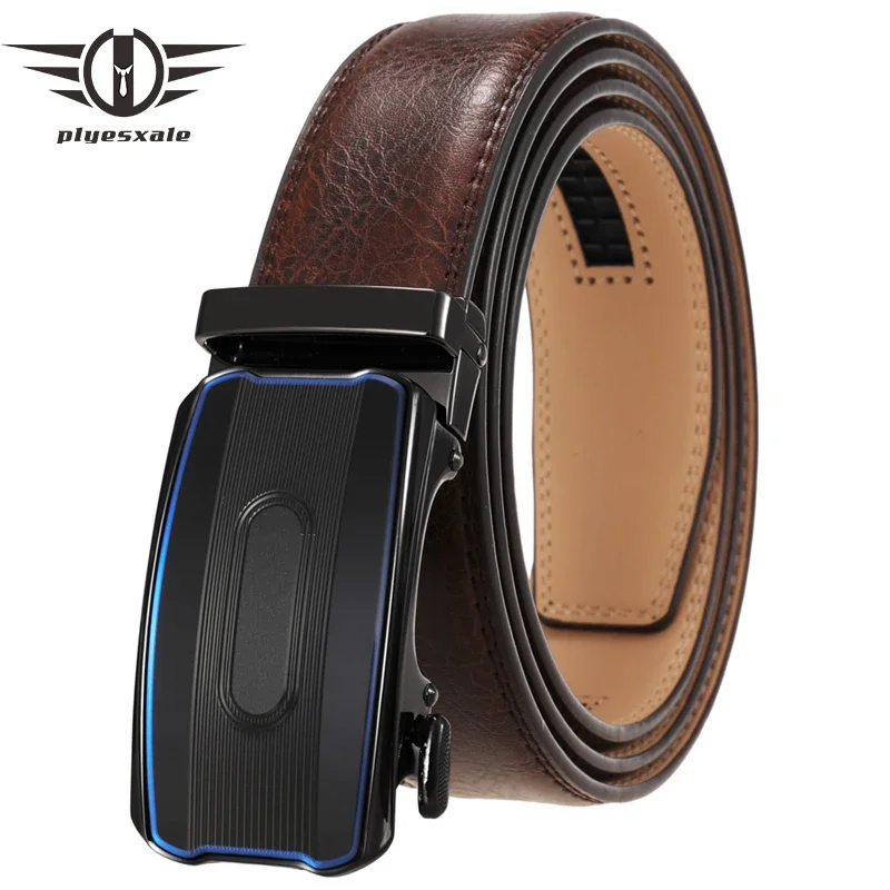 

Plyesxale Coffee Black Genuine Leather Mens Belts for Men Designer Automatic Buckles Ratchet Waistband Dress Jeans Straps G354