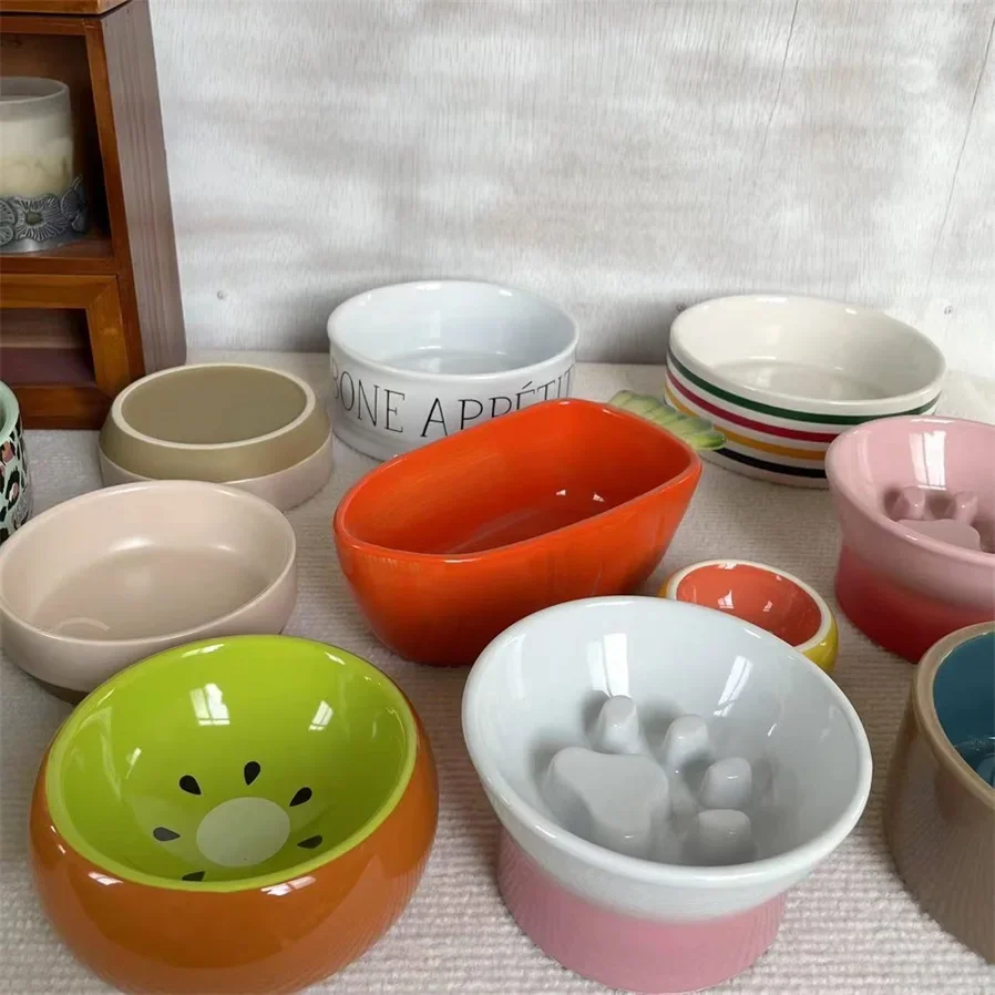 

Pet Bowl Collection Ceramic Thick Anti-Knock Large Easy Wash Cat Bowl Neck Protector Rabbit Flaws
