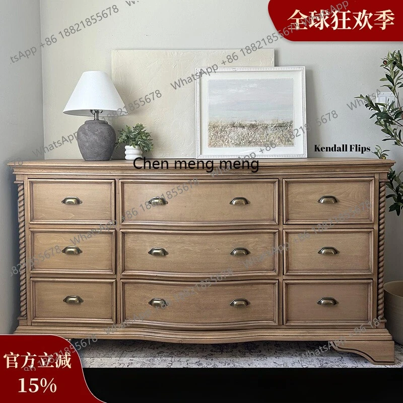 

American retro home storage chest, bedroom, bedside storage cabinet, French living room, solid wood side cabinet