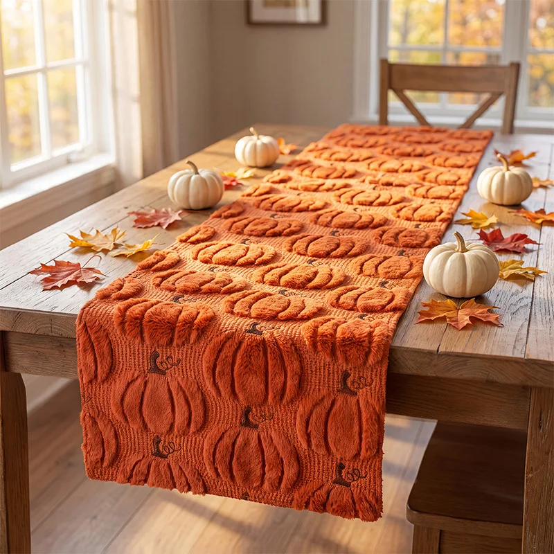 autumn-harvest-plush-pumpkin-table-runner-3d-embossed-texture-table-flag-fall-season-kitchen-dining-table-decoration
