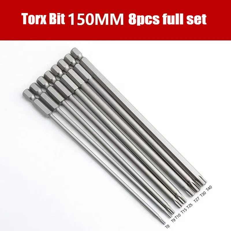 

8pcs / 10pcs 150mm 1/4' Hex Shank Torx Screwdriver Bit Drill Head Wrench Magnetic Star T8 T10 T15 T20 T25 T27 T30 T40 hole