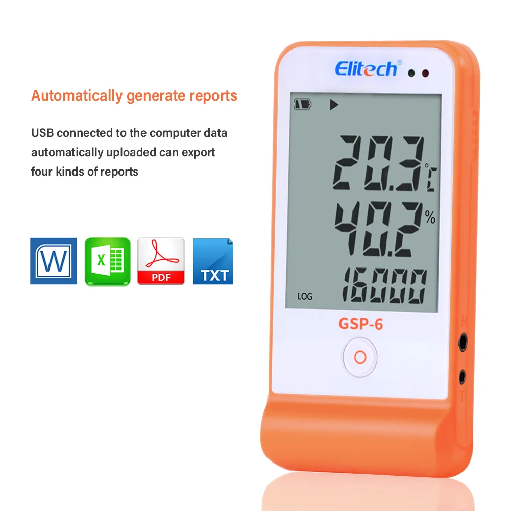

GSP-6 Digital Temperature Humidity Auto Report Recorder 16000 Points Data Logger For Home Refrigerate Cold Chain External Probe