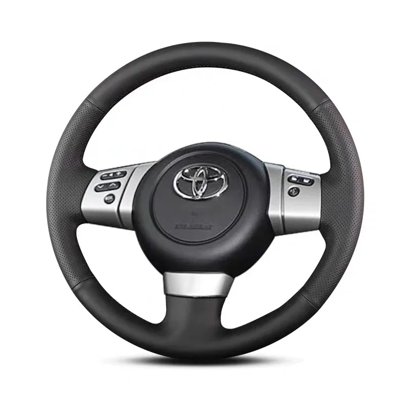 For Toyota FJ Cruiser Black Leather DIY Hand Sewn Steering Wheel Cover Interior Handle Cover