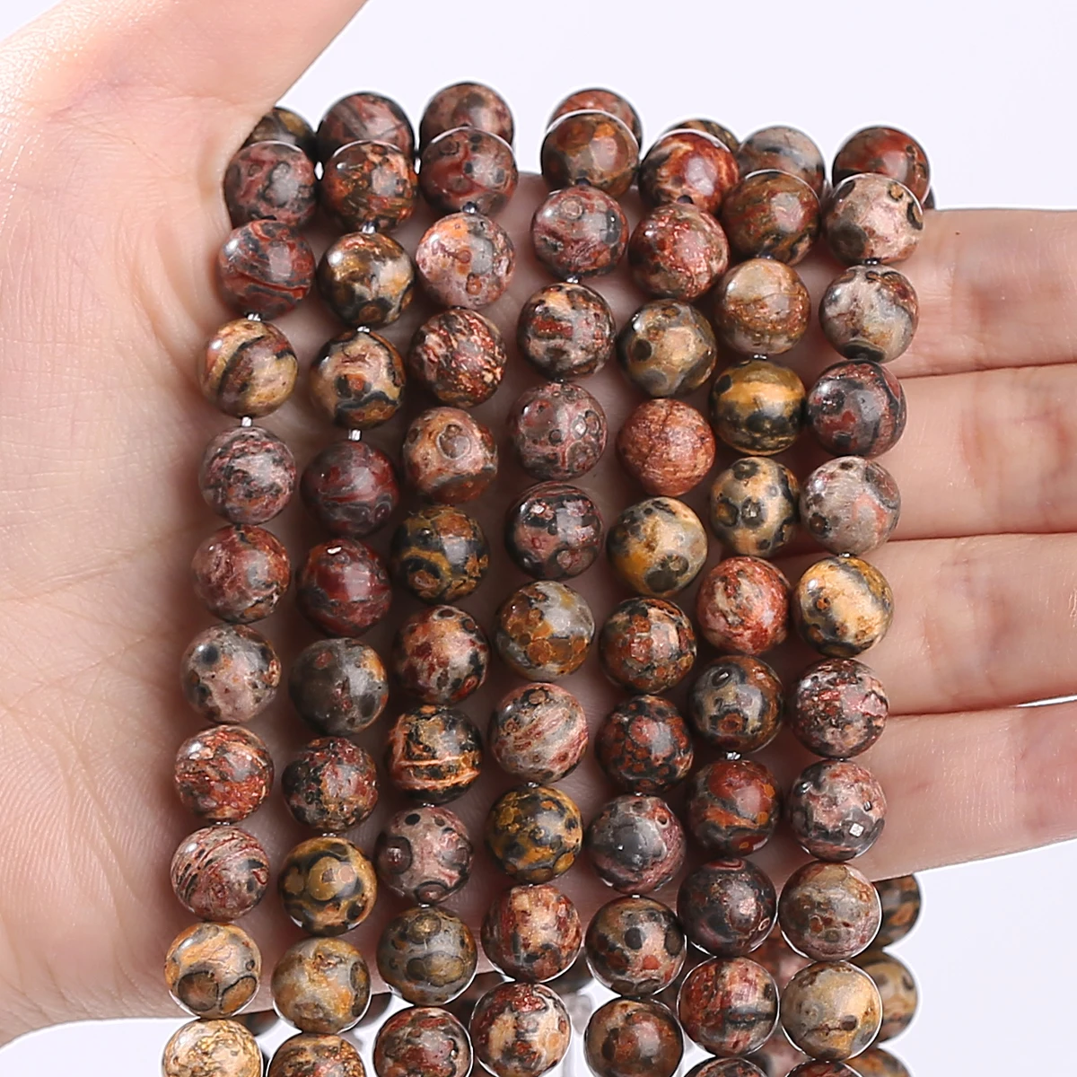 1 ستراند الحجر الطبيعي الأحمر ليوبارد الجلد جاسبر حبة مستديرة فضفاض الخرز لصنع المجوهرات سوار ذاتي الصنع إكسسوارات عقد