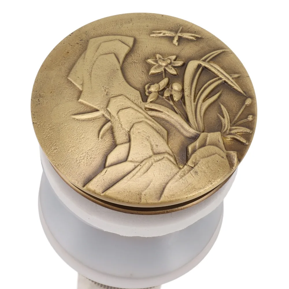 Brass Push Bounce Drain Stopper with Overflow Anti-Clog Bathroom Sink Drain Quick Drainage Press and Bounce Mechanism