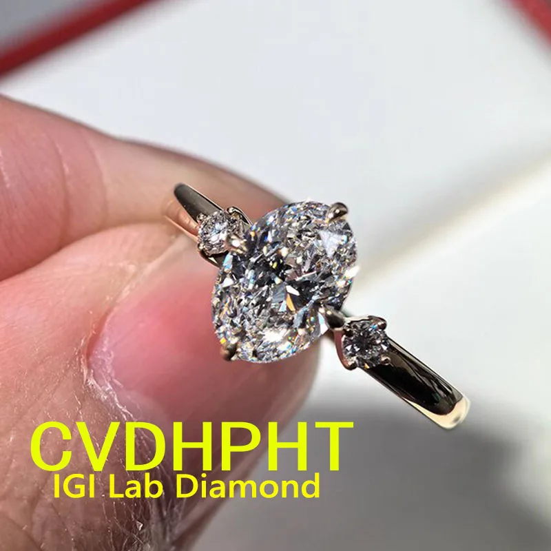 

Роскошное твердое кольцо из желтого золота 14 карат с бриллиантом, выращенное в лаборатории, IGI, овальная огранка D VS1, свадебное обручальное кольцо