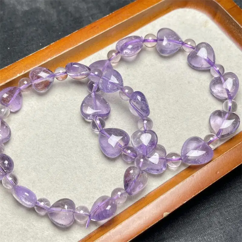 Natural Lavender Amethyst Heart Bracelet Couple Energy Yoga Bracelet Men Women Healing Fengshui Jewelry Gift 1pcs 11-14MM