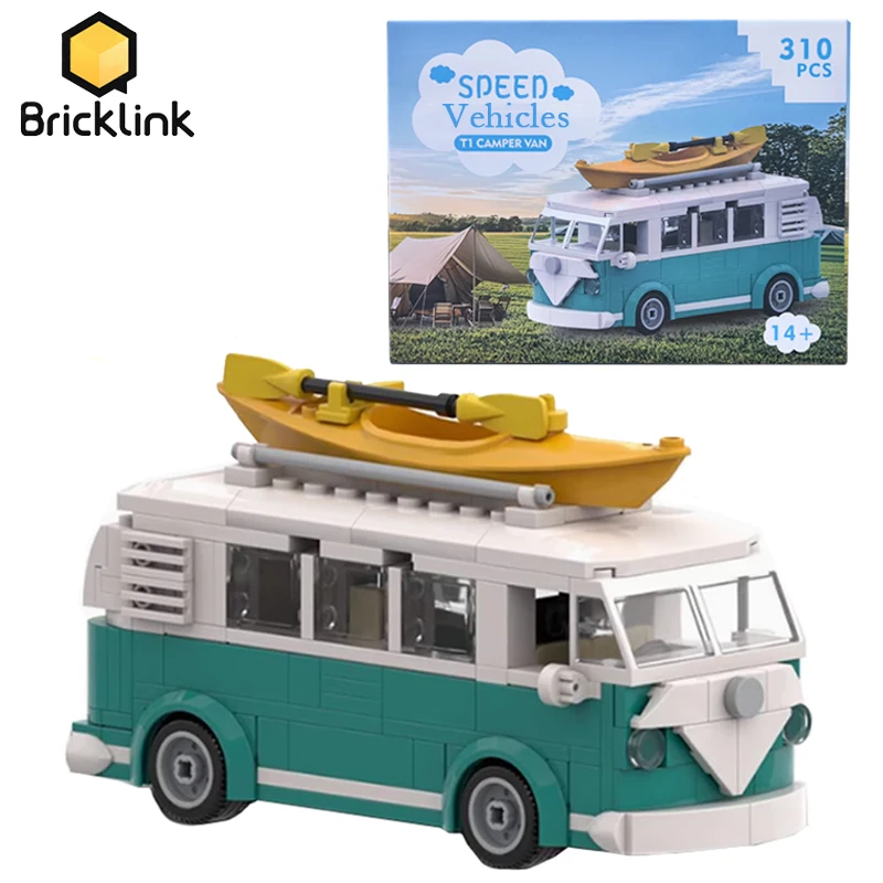 

Bricklink MOC 10220 Technical Car VW T1 Camper Van Turquoise City Camp Truck Sets With Box Building Blocks Toys Christmas Gift