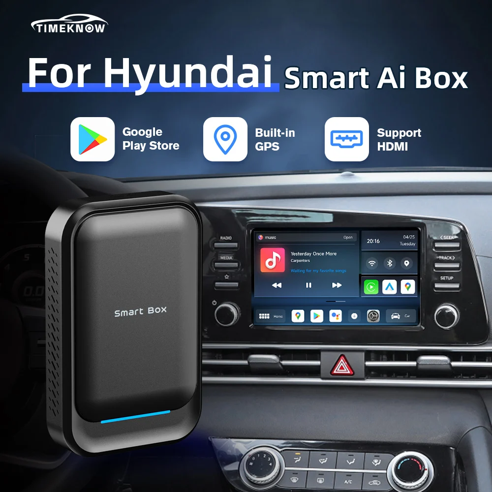 

TIMEKNOW For Hyundai Wireless CarPlay Ai Box Wireless Android Auto Adapter Dongle Android TV Box For Nexo Accent Santa Fe Bayon