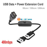 USB / Type-C to USB 2.0 Extension Cord Data Sync Charger With Switch ON/OFF Cable  USB Male to Female Extension Extender Cable