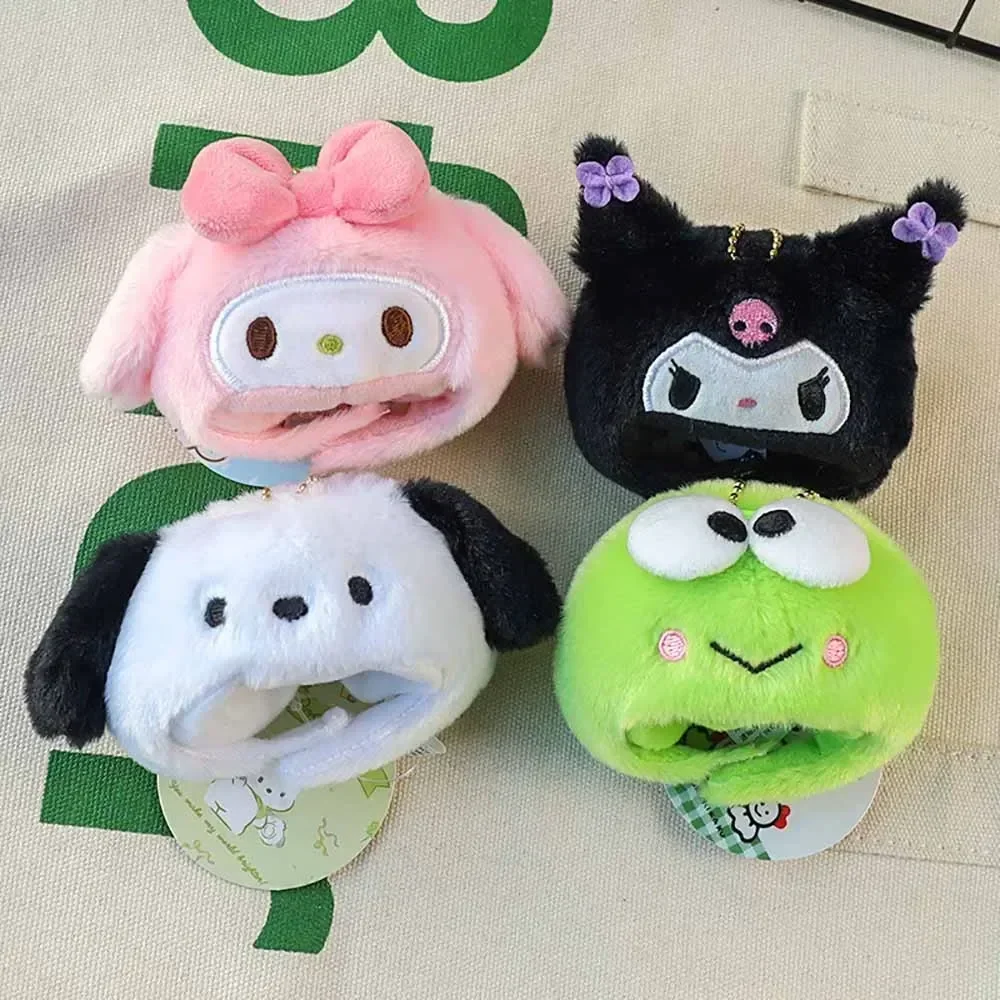 Sanrio dos desenhos animados capa de cabeça de pelúcia pingente kuromi melodia kitty purin cinnamoroll chaveiros de pelúcia mochila ornamentos crianças presente da menina