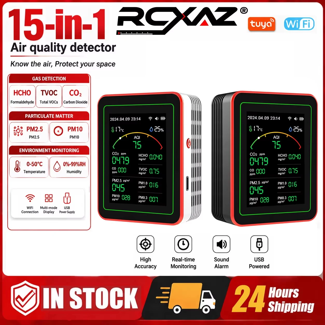 RCXAZ 15-in-1 Smart WiFi Air Q - огляд і ціна Air Quality Monitor Co2 Pm2.5 Tvoc