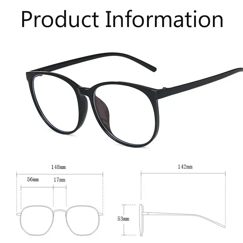 Round Glasses Women Fashion Oversized Clear Lens Short Sight Eyeglasses Finished Anti Blue Light Optical Spectacle Minus Glasses