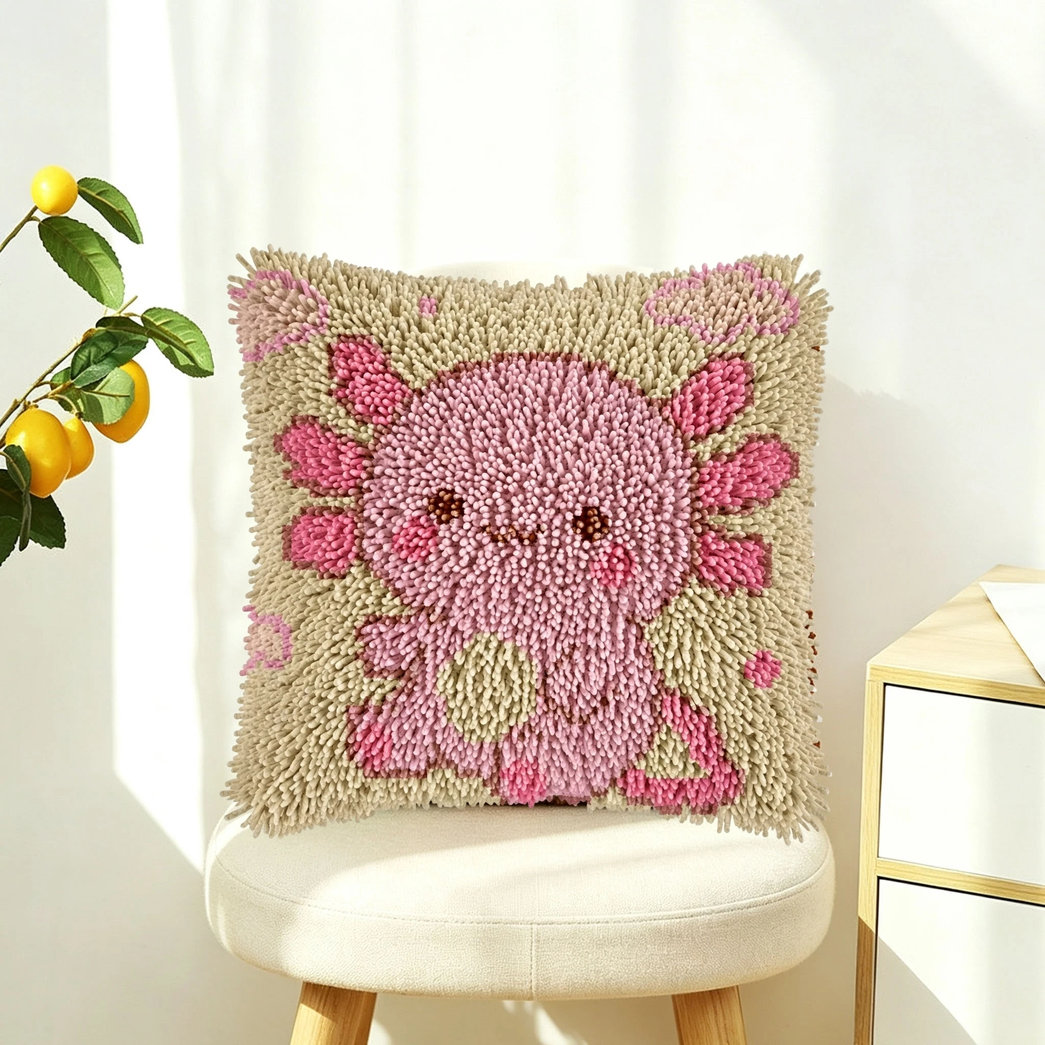 1Set Pink Axolotl Knot Pillow Latch Hook Kit Cushion Pillowcase Set For Needlework Latch Hook Kits DIY Beginner-friendly Embroid