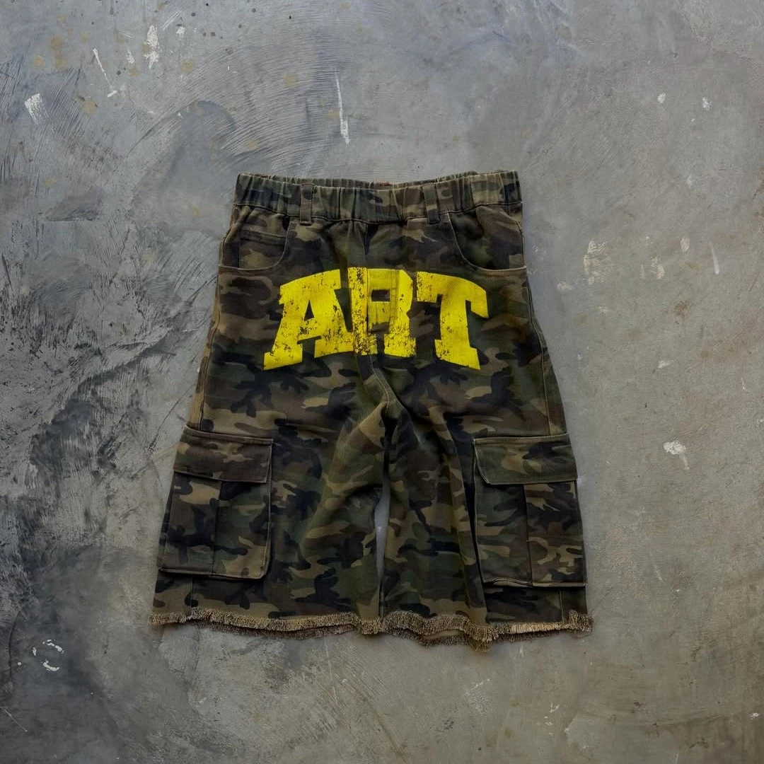 

American Retro Camouflage Sweatshorts Y2K Fashion Art Multifunctional Pocket Burr Shorts Hip Hop Harajuku Unisex Baggy Shorts