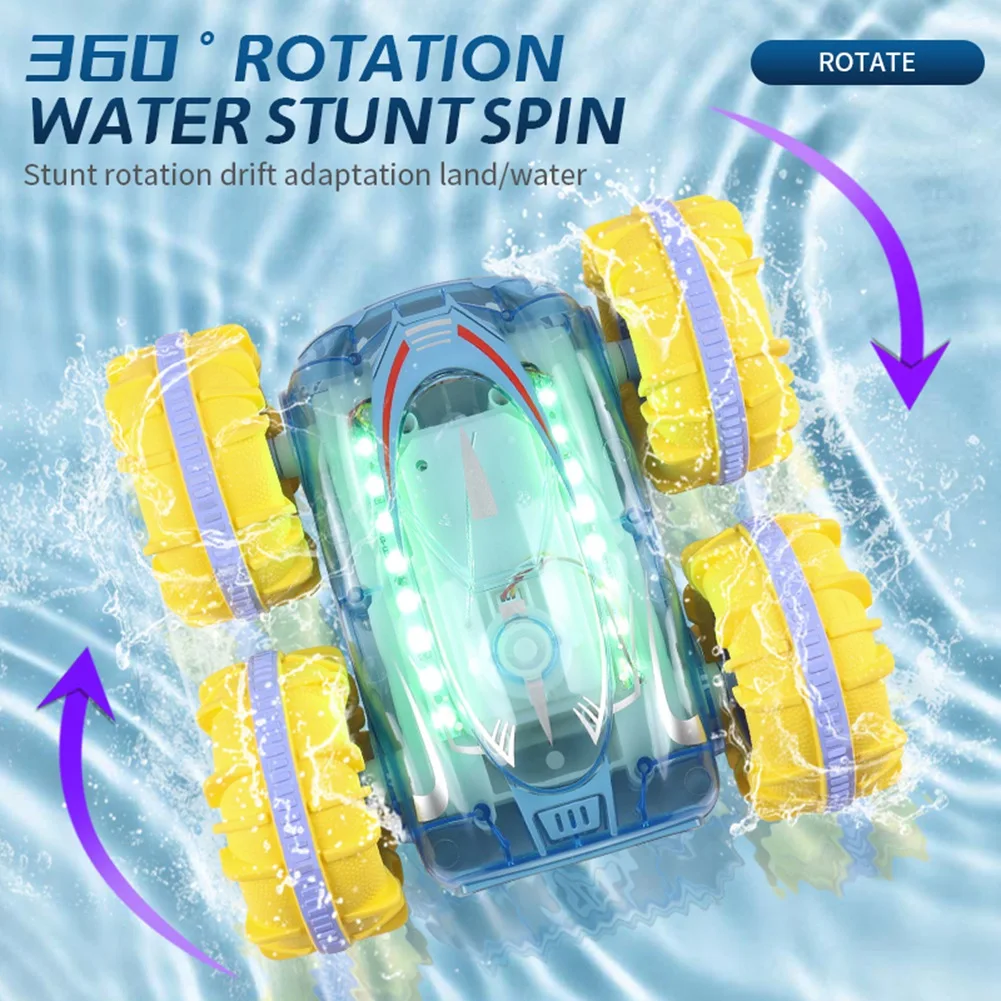 B78B-2.4G RC Stunt Car Transparent Light Amphibious Vehicle Double Sided Stunt RC Car Gesture Rolling For Kids