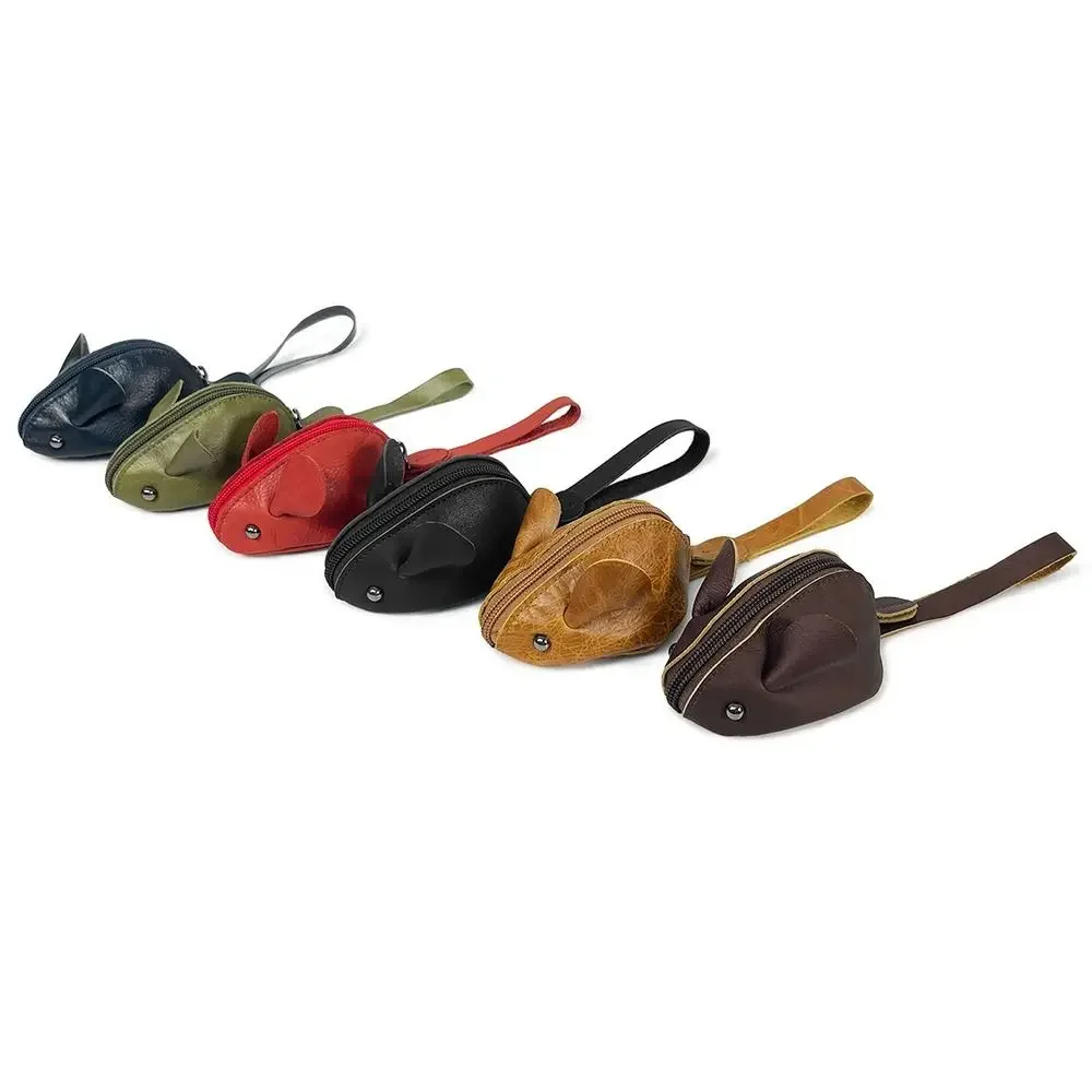 Genuine Leather Mini Coin Purse Cartoon Mouse Design Vintage Children's Key Bags Solid Color Portable Wallets Men Women