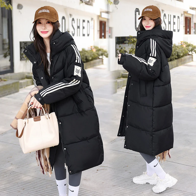 

Women's Mid-Length Hooded Cotton Jaet Thiened Winter Outerwear Knee-Length Faion Slimming Sle Long Sve Zipper Closure