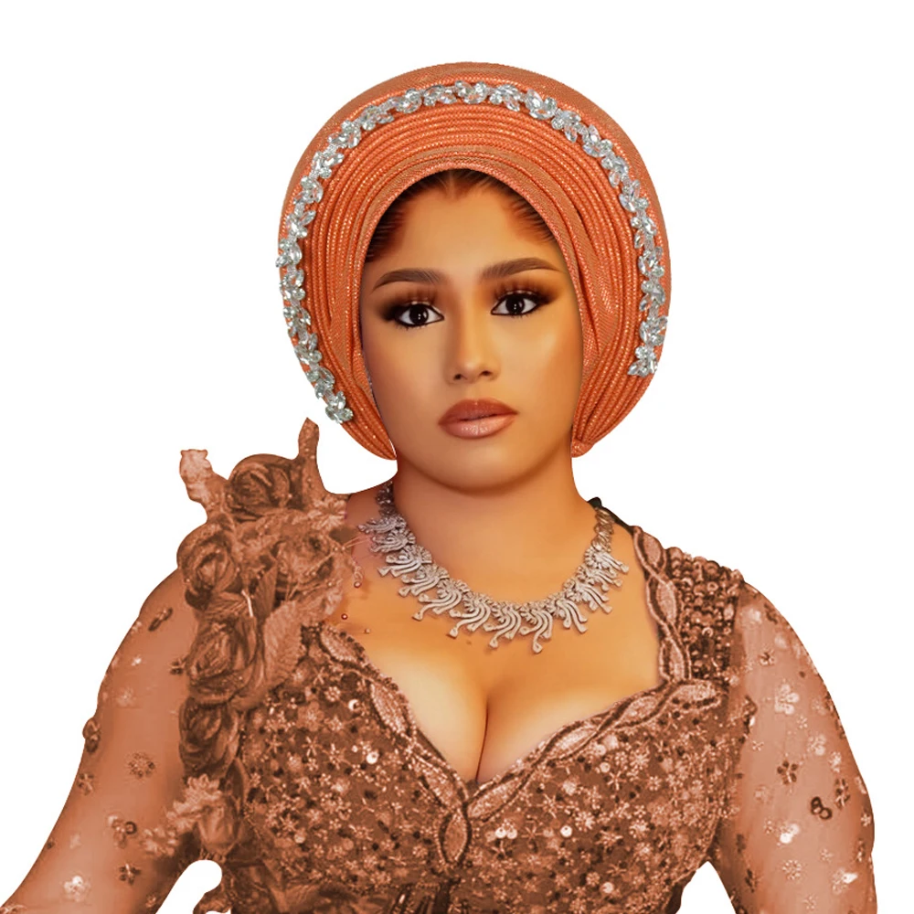 

Wedding Multi-Layered Turban Hat African Fan Shaped Head Wraps Pleated Wedding Headwear With Crystal Nigeria Headtie Auto Gele
