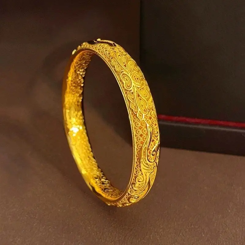 Luxury 24K 9999 Pure Gold real gold Hollow Filament Ruyi Phoenix Tail Bracelet Women's Closed Mouth Bracelet