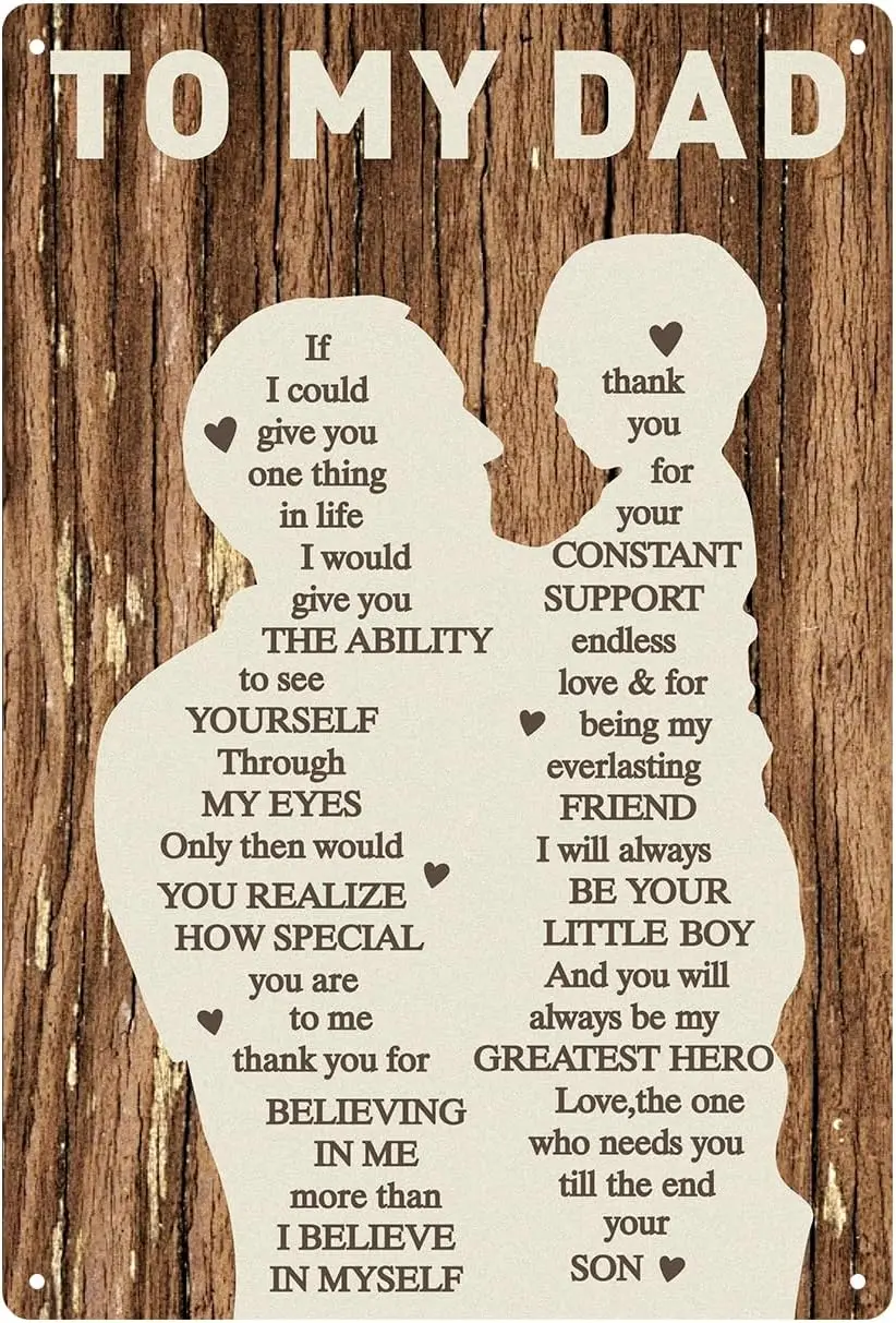 Fathers Day Dad Gifts from Son  Metal Tin Sign Vintage Plaque | Home Wall Decor Dad Birthday Gifts Personalized Retirement Chris