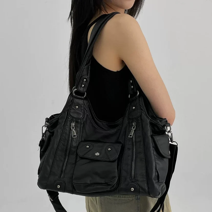 Винтажные женские сумки на плечо большой вместимости, роскошная мягкая сумка через плечо из искусственной кожи с несколькими карманами, пригородная сумка Y2K 2025