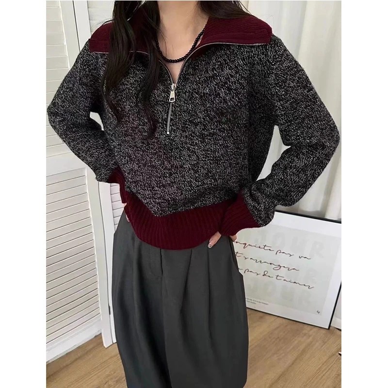 

Winter Thiened Zipper High Collar Knitted Sweater Women's Euro Sle Premium Autumn Winter Floral antung Knitwear