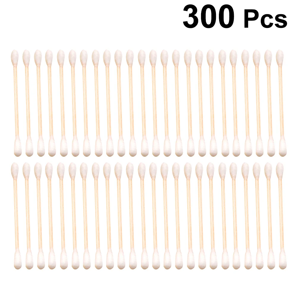 300 Buah Stik Penghapus Riasan Cotton Buds Penyeka Kayu Kepala Ganda Bayi