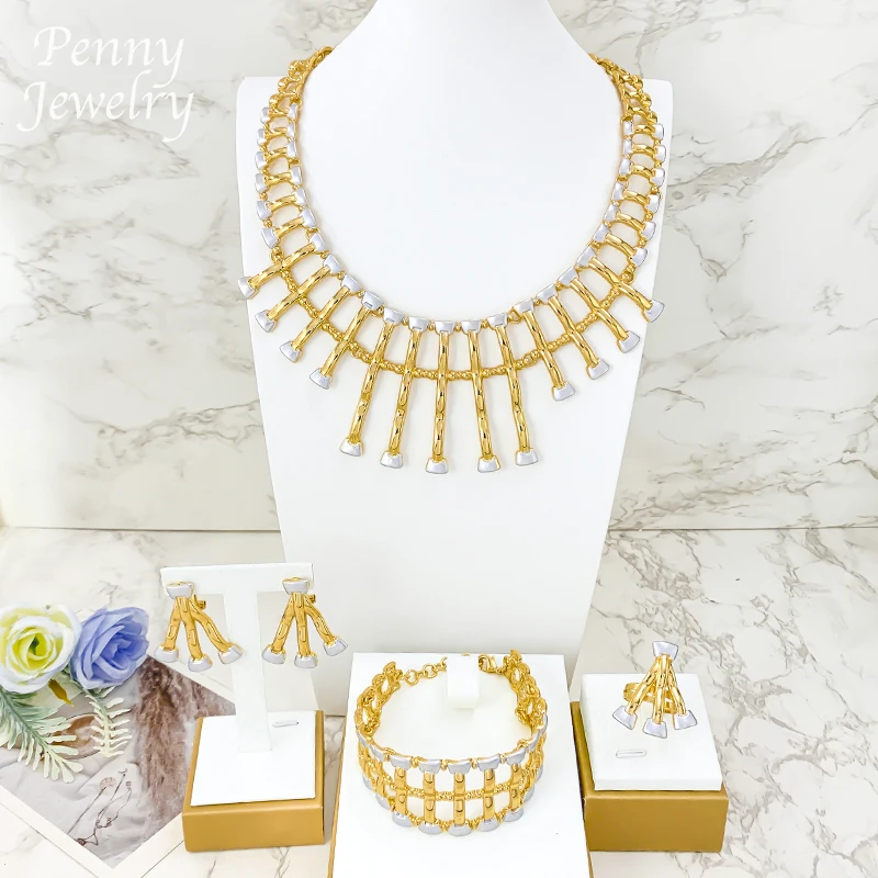 chunky-choker-special-dubai-18k-gold-plated-jewelry-set-for-women-necklace-earrings-bracelet-ring-bridal-wedding-party-gifts