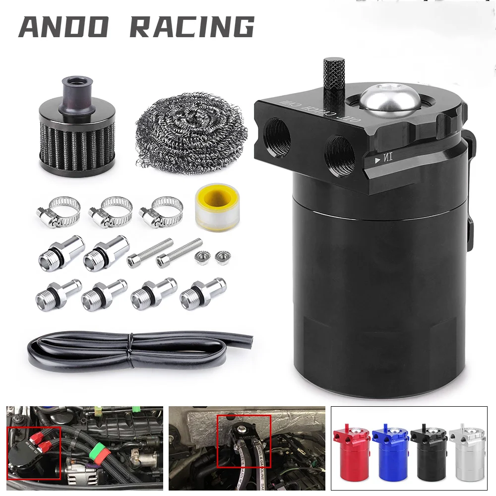 300ml Oil Catch Can Kit Car Universal Baffled Aluminum Oil Trap Reservoir Fuel Catch Tank With Air Filter Red Black Blue Silvery