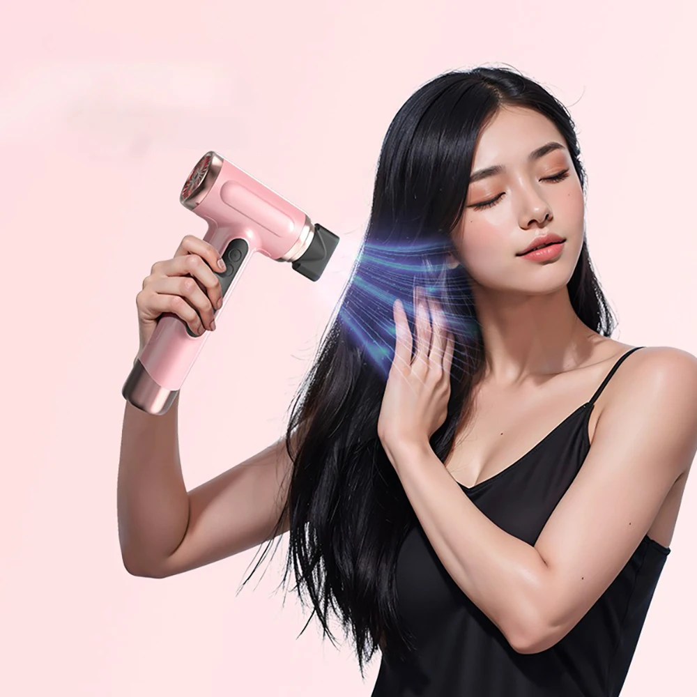 Wireless Rechargeable Hair Dryer with Detachable Nozzle, Cold Hot Wind, Negative Ions Care for Hotel and Outdoor Dormitory