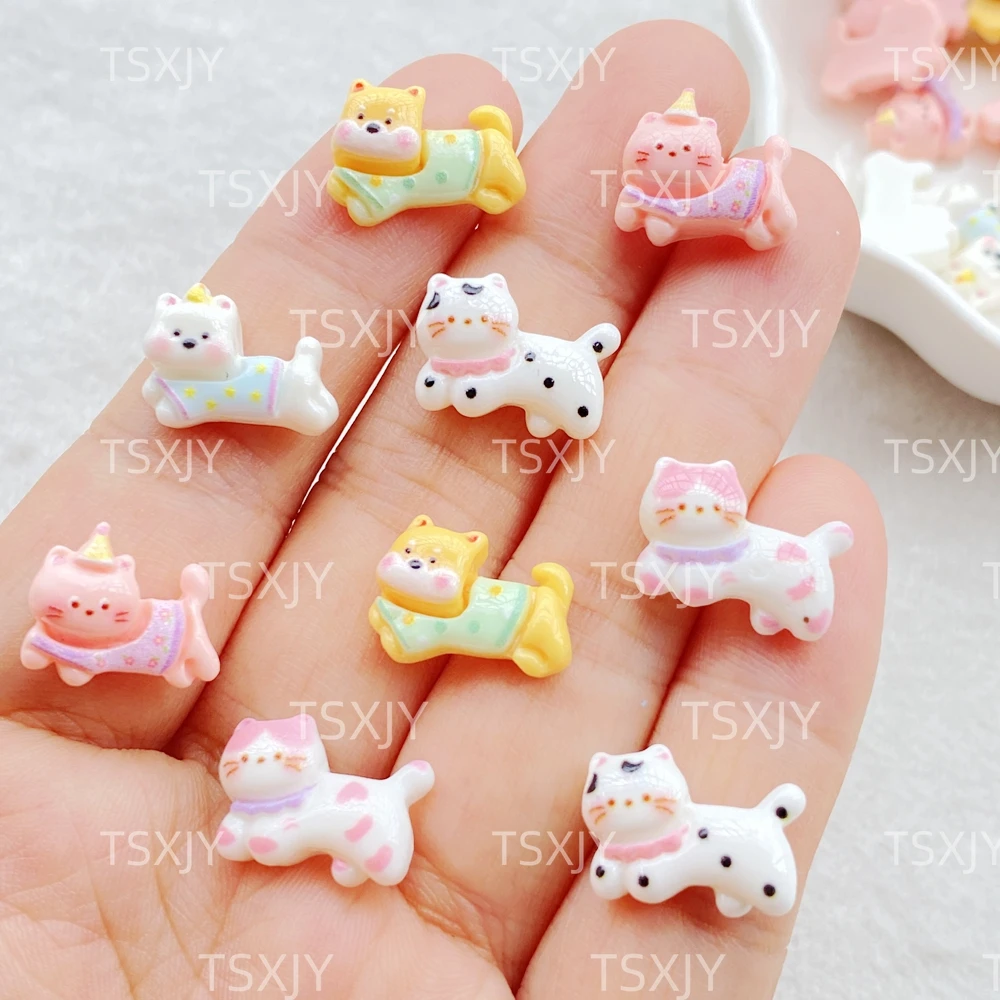 20Pcs Mixed Nail Art Resin Mini Cat, Dog Designer Charms Rhinestones DIY Craft For Nail Decorations