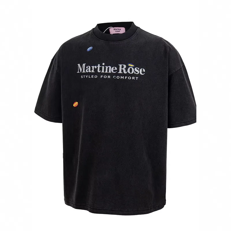 Martine rose Washed and distressed letter sticker print loose fit women's and men's short-sleeved trendy clothing