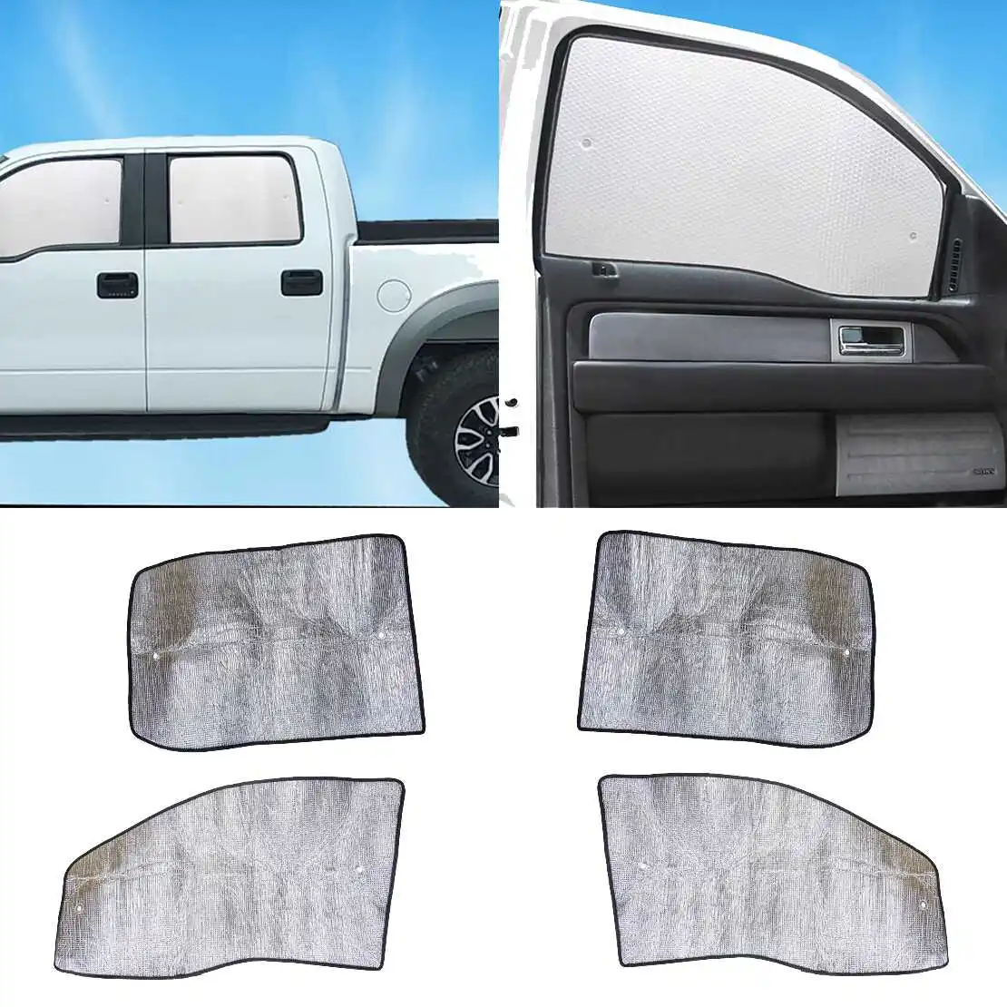 4pcs Side Window Sunshade Sun Shield UV Block Fit For Ford F250 Super Duty Crew Cab 1999-2007 Silver