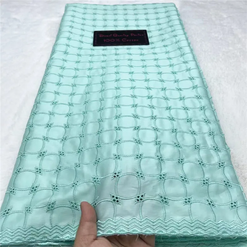 

5 ярдов, нигерийская 100% хлопок, польская атласная ткань для вышивки, высококачественная швейцарская вуаль, кружевной материал для мужчин, стиль Дубая 10L152801