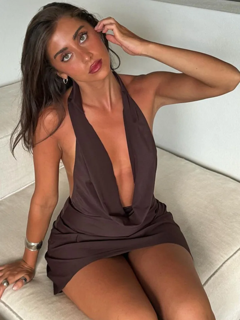 섹시한 새로운 미니 드레스 여성 여름 민소매 패션 v-목 백리스 홀터 캐주얼 streetwear 우아한 파티 드레스 clubwear r7i8