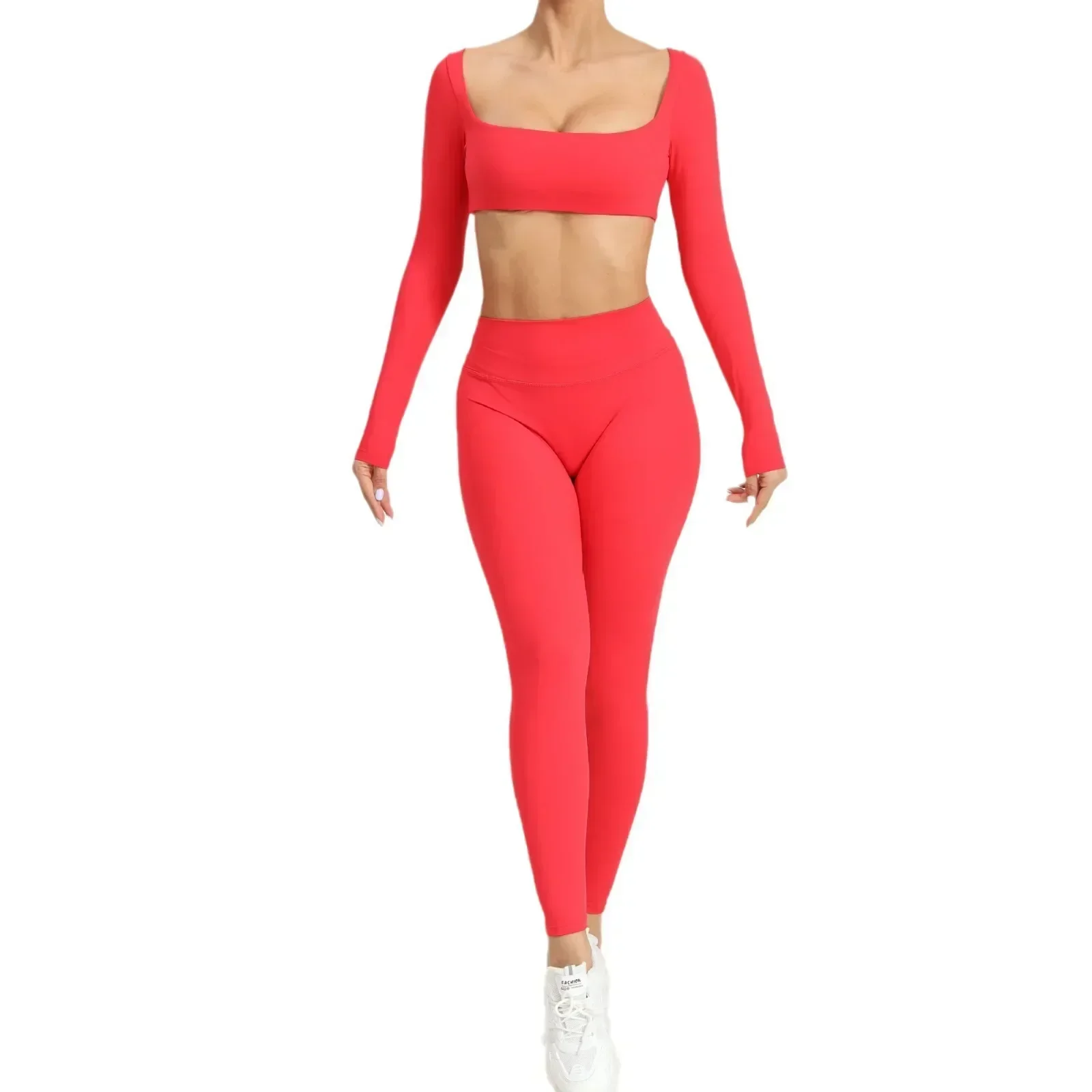 

Seamless Yoga Sets Sports Fitness High Waist Hip-lifting Pants Nude Feel Long-sleeved Suits Workout Gym Leggings Sets For Women
