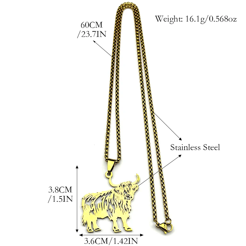 المرتفعات البقرة لطيف قلادة قلادة للنساء الرجال الفولاذ المقاوم للصدأ الفضة اللون الحيوان رقيق الشعر مزرعة الجوف سلسلة مجوهرات هدايا #6