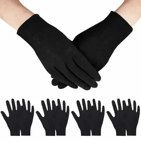 12/24 Paires de Gants de Travail en Coton Noir, Gants Hydratants Élastiques pour la Nuit, la Manipulation, la Photographie et les Costumes