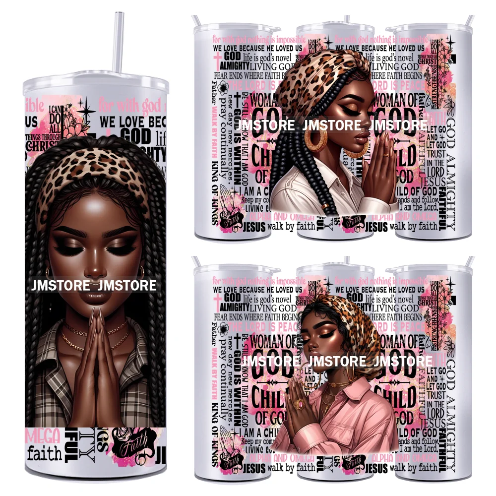 Praying African American Woman UV DTF Tumbler Wraps Durable Ready To Apply Transfer Stickers For 20OZ Straight Skinny Tumblers