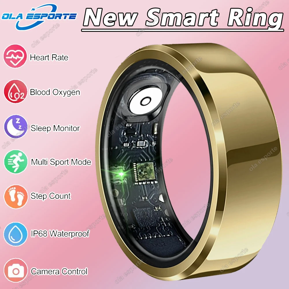 Ola Esporte Smart Ring Männer Frauen mit Ladehülle, Blutdruck Herzfrequenz Blutsauerstoffmonitor, Kamerasteuerung 5ATM wasserdichter Smartring 5