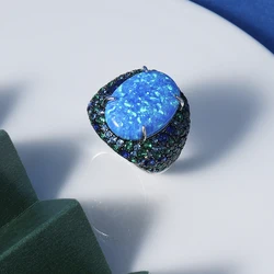 TIRIM Luxury Cocktai Ring for Women Natural Change Color Opal Colorful Cubic Zirconia Rings Party Senior Jewelry Finger Rings