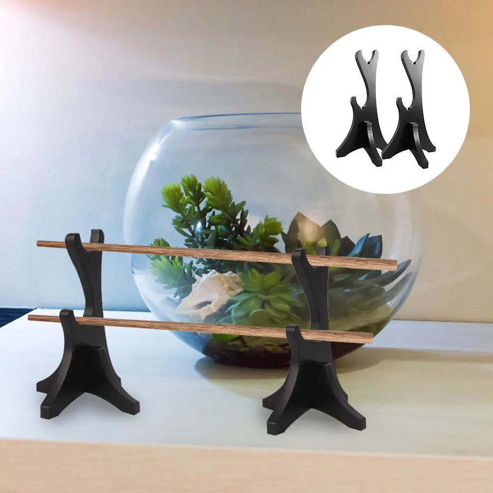 2Pcs Wand Display Stand Black Two-Tier Wooden Wand Holder Swords Collection Support Prop Rack Swords Display Rack view 5